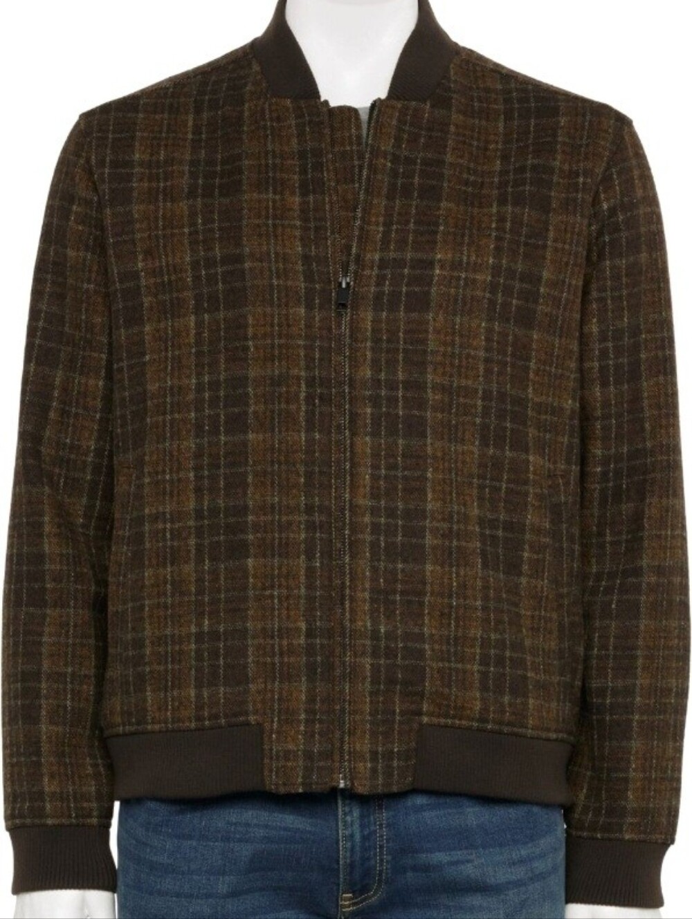 Men's Wool Blend XL Apt. 9 Men's Brown Plaid Bomber Jacket